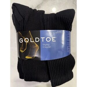 Gold Toe Men's Crew Socks Six Pack‎ Size 6-12.5 Black New With Tags